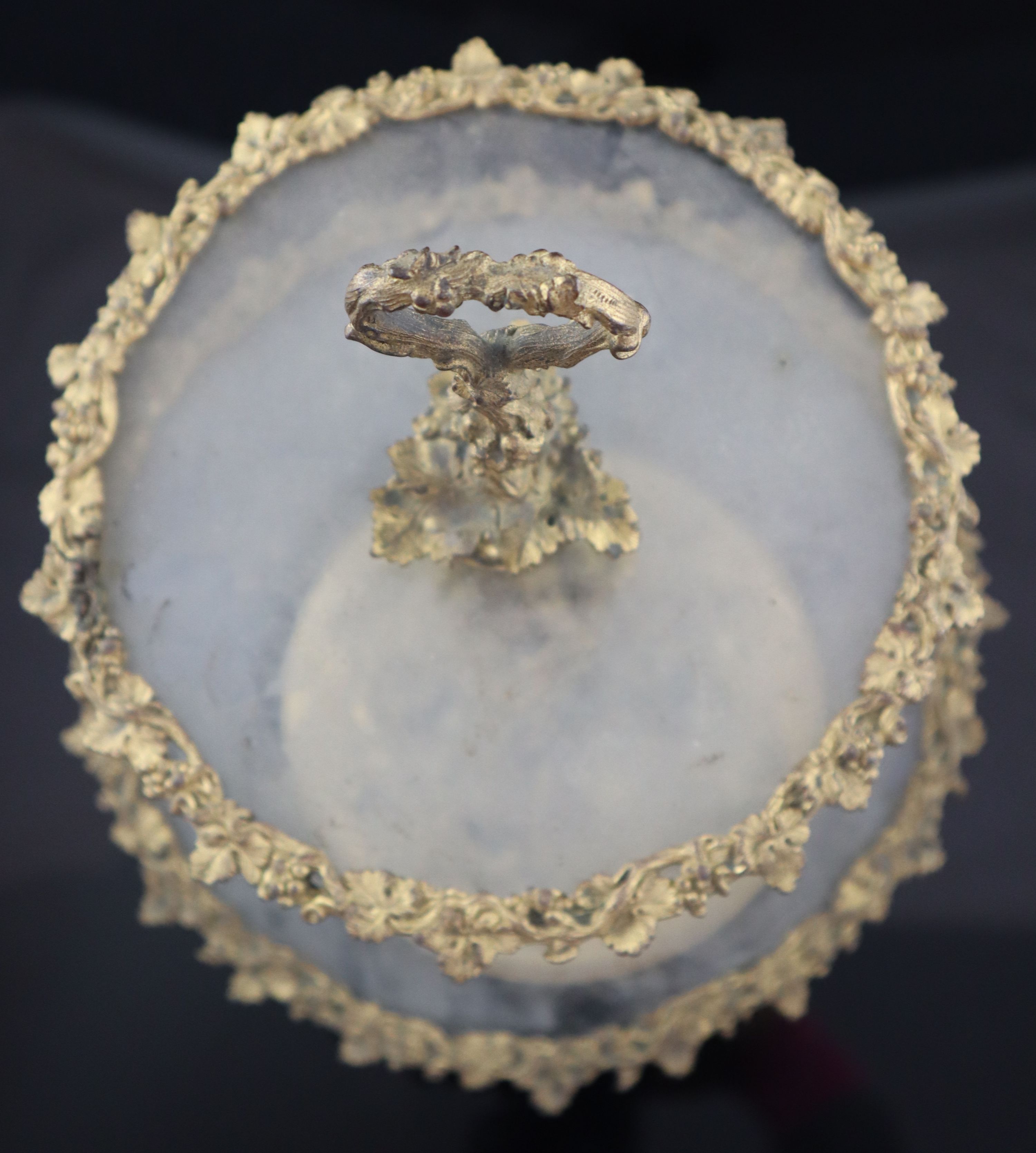 A Victorian ormolu and glass two tier cake stand, height 38cm diameter 24cm